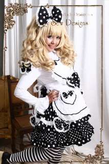 Sweet Lolita Cosplay Maid/Princess Polkadot Dress+Apron+Headdress 4PC 