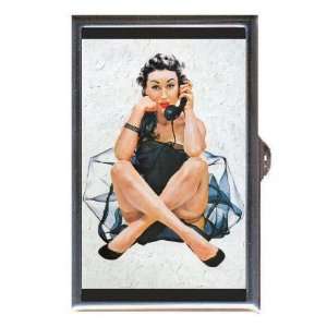  1950s Brunette Pin Up on Phone Coin, Mint or Pill Box 