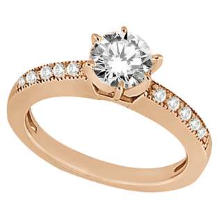   Milgrain Pave Set Diamond Engagement Ring 18k Rose Gold (0.24 ctw