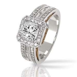 Pave Set Round Diamonds And Baguette Engagement Ring with a 0.92 Carat 