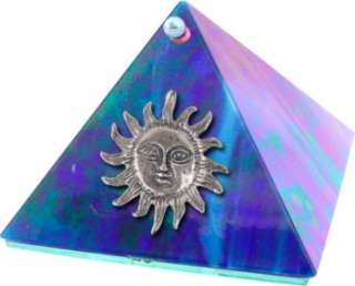 Sunburst Iridescent Blue Art Glass Wishing Pyramid  