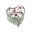 Richesco Heart Shaped Trinket Box in Glass with Pink Plumeria