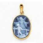   of Love Cameo   14k Gold Blue Agate Winged Angel & Child Cameo Pendant
