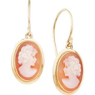 Antique Cameo Earrings   14k Gold Antique Style Cornelian Shell Cameo 