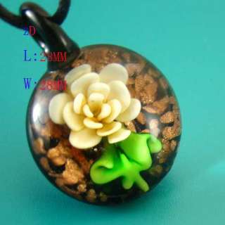   Murano Lampwork Glass Primp Round Flower Pendant Necklace Chain  