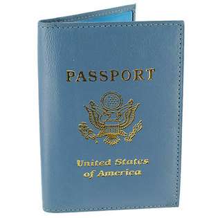   Avenue Leather Cover Passport Holder Travel Baby Blue Wallet with Logo