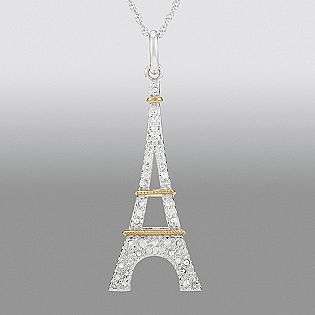10 cttw Diamond Eiffel Tower Pendant in 14K Gold & Sterling Silver 