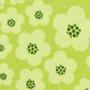  green Michael Miller knit fabric yellow Blossoms (Sold in 