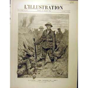  1916 Picardie Huns Soldier Battle Sketch Ww1 War Print 