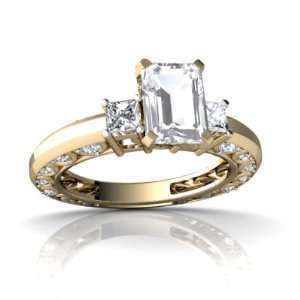   Gold Emerald cut Genuine White Topaz Engagement Ring Size 7 Jewelry