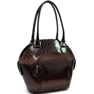 Snake Skin Embossed Bowling Bag handbag black brn  
