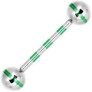 Body Candy Silver Green Striped Titanium Barbell Tongue Ring at  