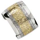 JewelryWeb Gold tone and Silver tone Floral Cuff Bracelet