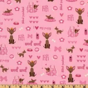  44 Wide Timeless Treasures Pampered Puppy Pink Fabric By 