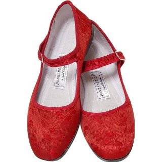  Red Solid Silk Mary Jane Chinese Shoes: Shoes
