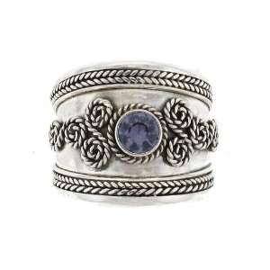  Ethnic Cigar Ring Sterling Silver Faceted Amethyst Size 6 