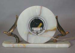 Art Deco White Onyx Clock w/ Cubist Birds Whitehall Hammond c. 1930s 