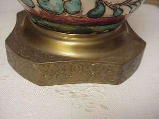   Italian Italy Art Pottery Majolica Brass Table Lamp Birds  