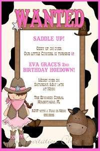 Cowgirl Party Invitations~Cowprint~Pink & Brown  