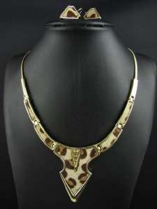 New Gold Tone Fashion Leopard Pattern Necklace Chains Earrings Set 