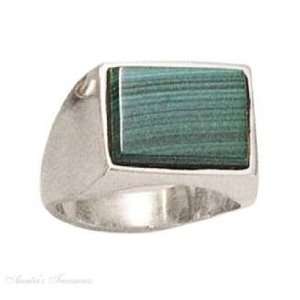  Sterling Silver Mens Malachite Ring Size 12: Jewelry