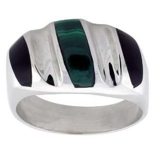  Sterling Silver Black Obsidian with Malachite Ring size 11 Jewelry