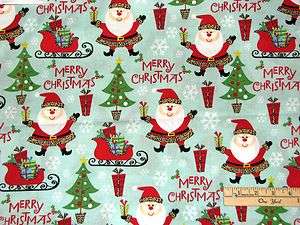 Merry Christmas Santa with Leopard Skin Hat Christmas Fabric BTHY 