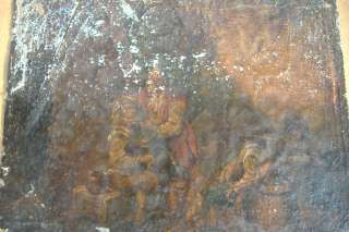 16th 17th old painting four men rare some writing back vintage oil on 
