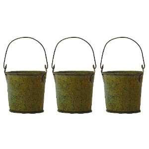   Mini Weathered Copper Metal Pail Bucket   Set of 3