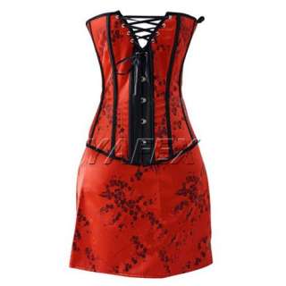 3pcs Sexy lace up RED Corset Bustier&Mini Skirt&G string S M L XL 2XL 