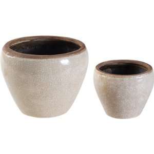  Glazed Ceramic Urn Pot Cream II Set Of 2: Patio, Lawn 
