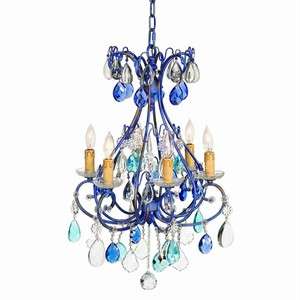 REPRODUCTION BLUE AND TEAL GLASS PRISM CHANDELIER  