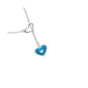 Two Sided Hot Blue Enamel Swirl Heart with Beaded Border Silver Plated 