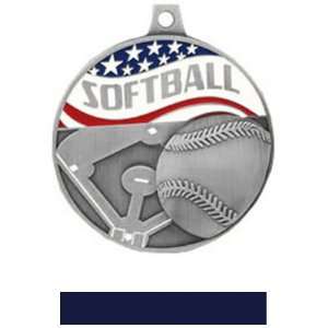  Custom Hasty Awards Americana Softball Medals SILVER MEDAL/NAVY 