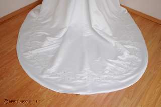 White Satin Embroidered A Line Wedding Dress 14 NWOT  
