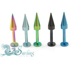 LOT 5 TITANIUM COLOR SPIKE LABRET LIP CHIN RING 14G 3/8  