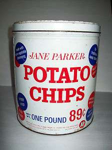 Vintage Jane Parker Potato Chip A&P Store Metal Tin Can Red White 