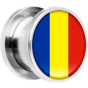  20mm Stainless Steel Romania Flag Saddle Plug Jewelry
