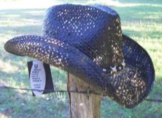   Grimm SAMBORA Rock n Roll Rock Star Straw Western Cowboy Hat Black NWT