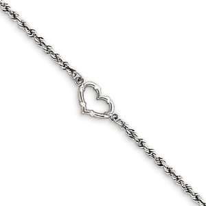  14k White Gold Rope with Heart Anklet Jewelry