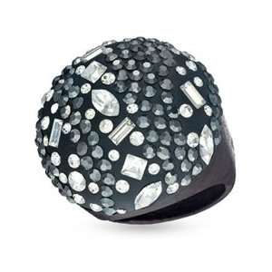 Black and White Multi Shaped Crystal Round Wood Ring   Size 8 SS LINK