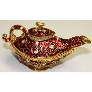  Red Genie Lamp Bejeweled Collectible Trinket Jewelry Box 