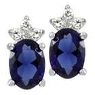CleverEves Oval Sapphire French Wire Sterling Silver Earrings