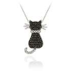  Sterling Silver Black Diamond Accent Cat Necklace