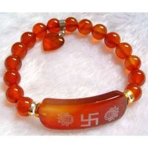  Red Agate Gem Tibetan Buddhist Beads Elastic Bracelet 
