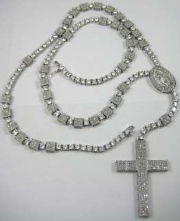 CUBE ROSARY BLING 360 FULLY ICED OUT CROSS JESUS PAVE WHITE PAVE MICRO 