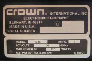 Crown Power Audio 2 Channel Amp Amplifier D 75A  
