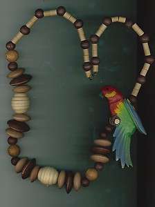 Vintage Wood Bead Parrot Necklace  