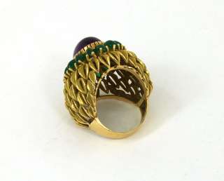 this is a gorgeous vintage 18k gold amethyst and green onyx ladies