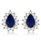 Allurez Blue Sapphire and Diamond Teardrop Earrings 14k Yellow Gold (1 